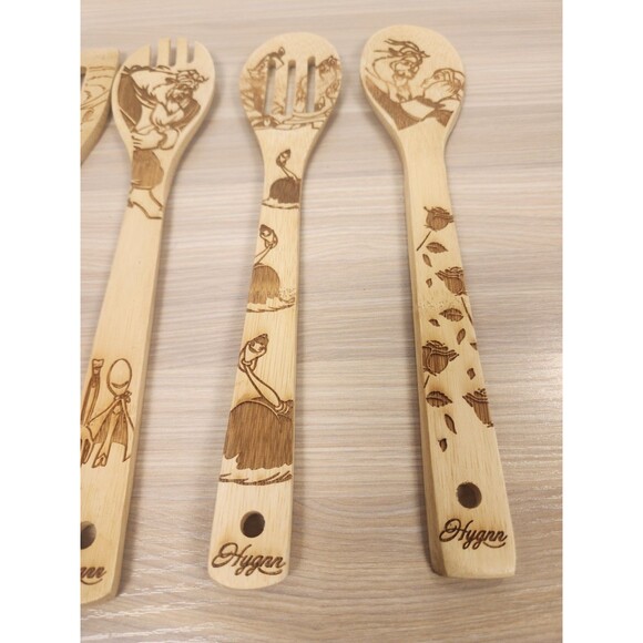 Hygnn Beauty and the Beast Burned Wooden Cooking & Serving Set Bamboo - Picture 3 of 9